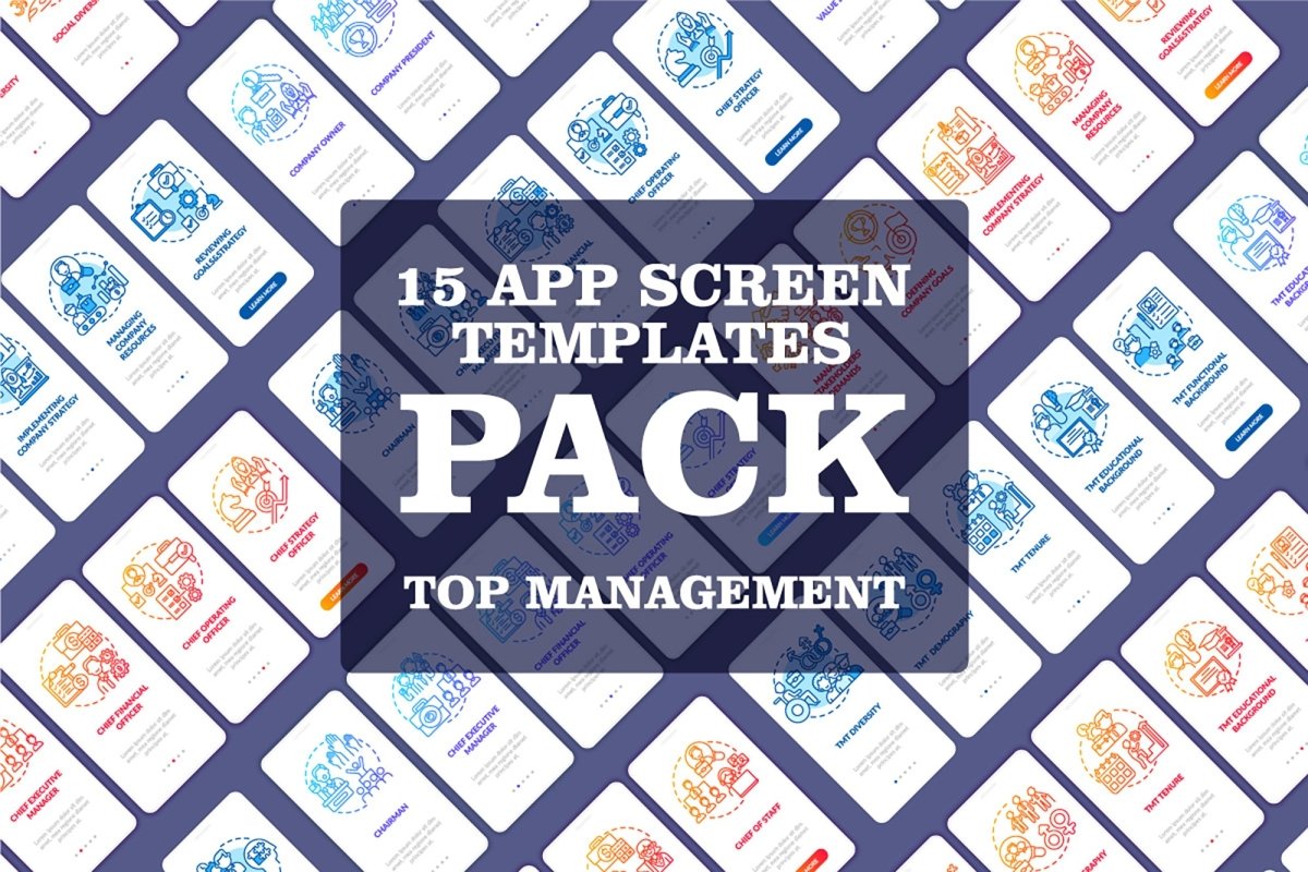 Top management onboarding mobile app page screen bundle