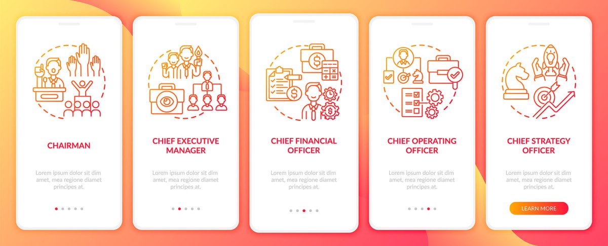 Top management onboarding mobile app page screen bundle
