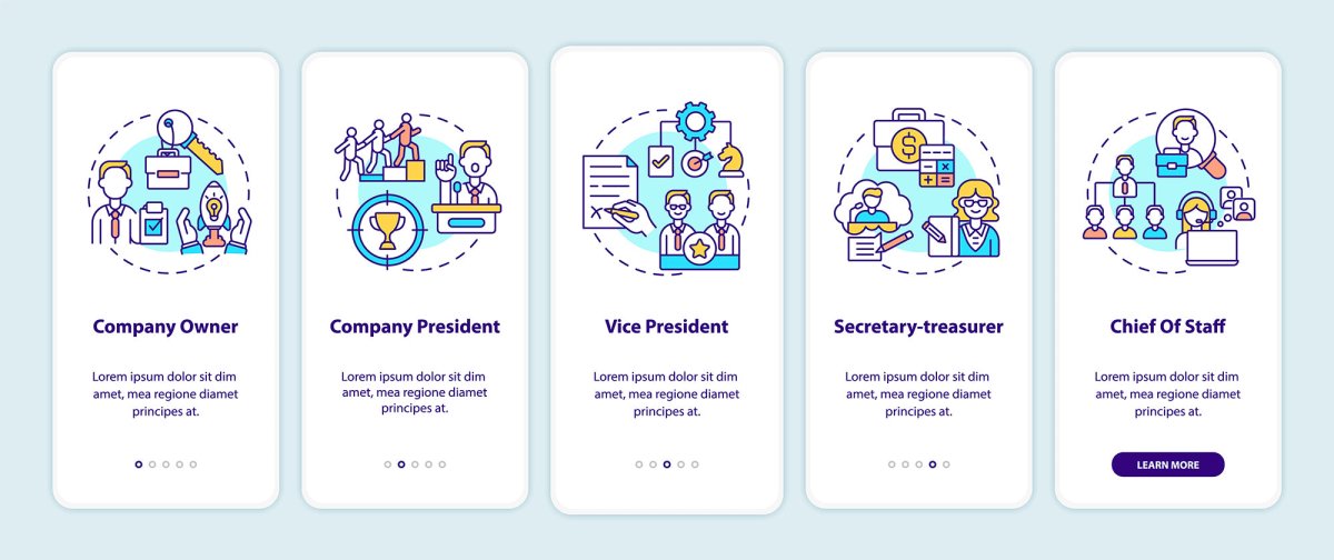 Top management onboarding mobile app page screen bundle