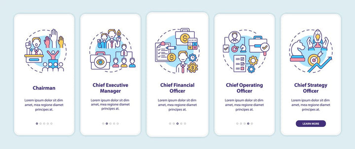 Top management onboarding mobile app page screen bundle