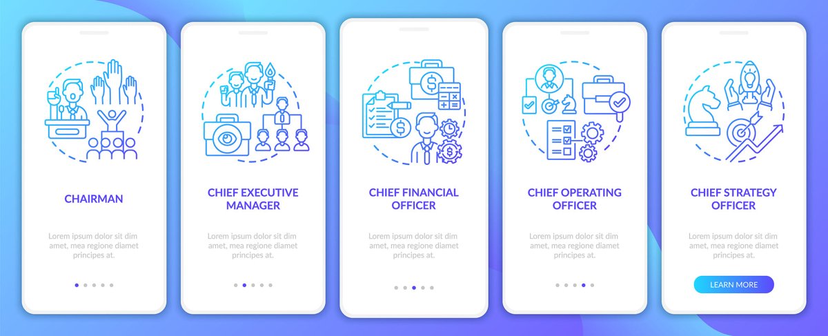 Top management onboarding mobile app page screen bundle