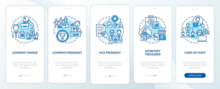 Top management onboarding mobile app page screen bundle