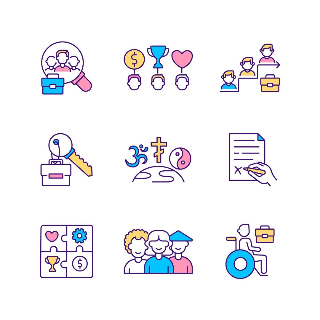 Top management RGB color icons set