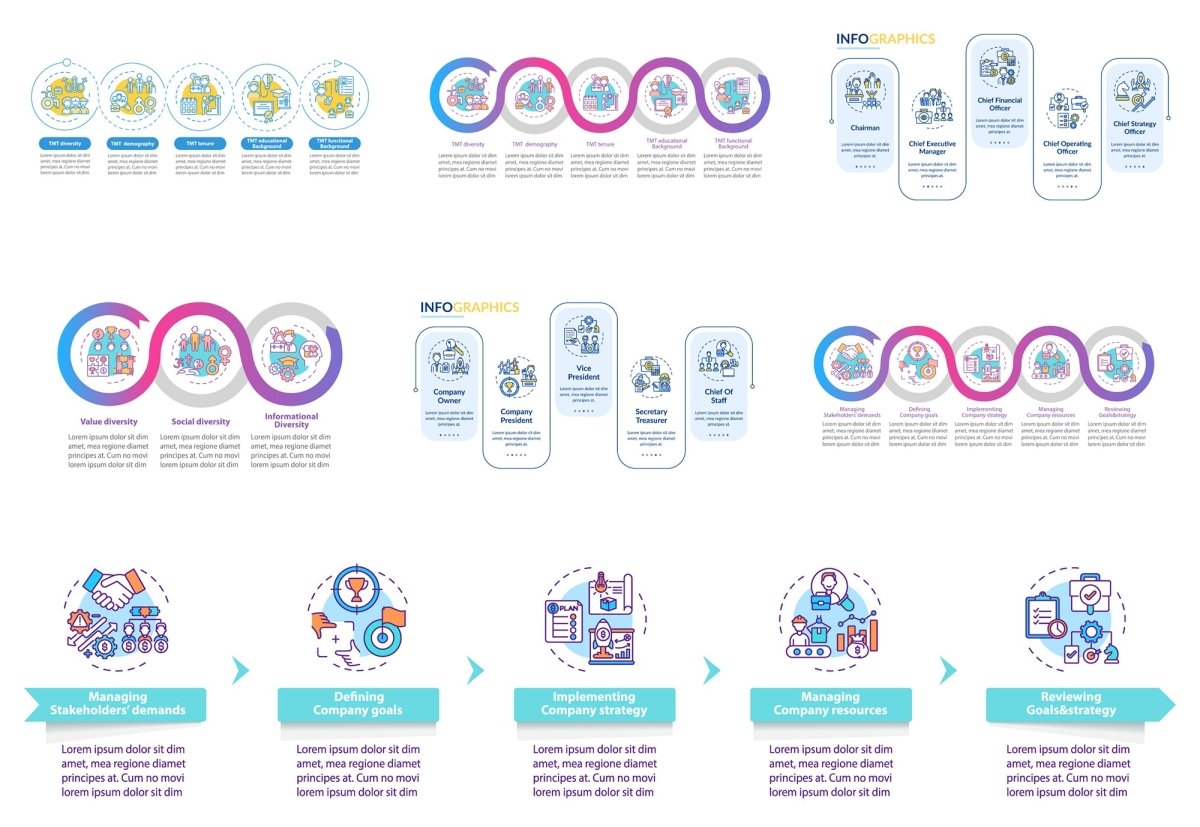 Top management vector infographic template bundle