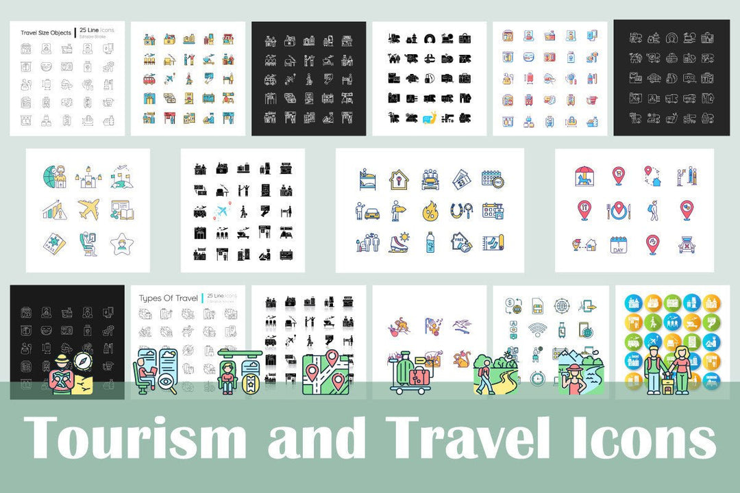 Tourism and travel icons bundle