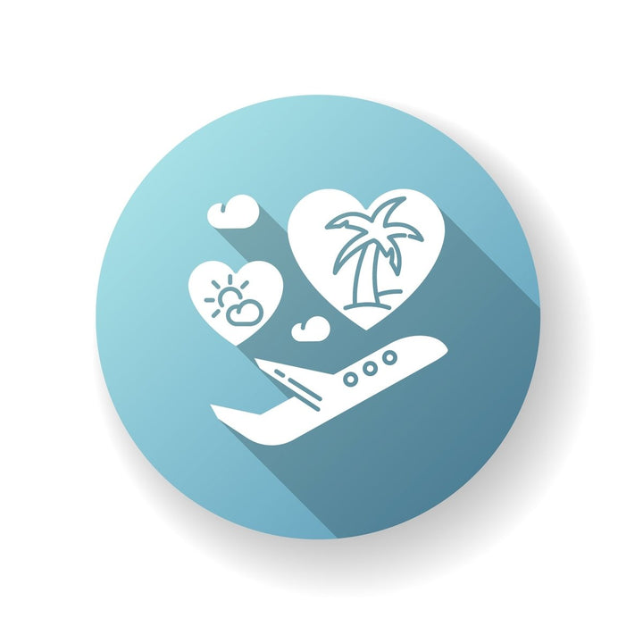 Tourism flat design long shadow glyph icons set
