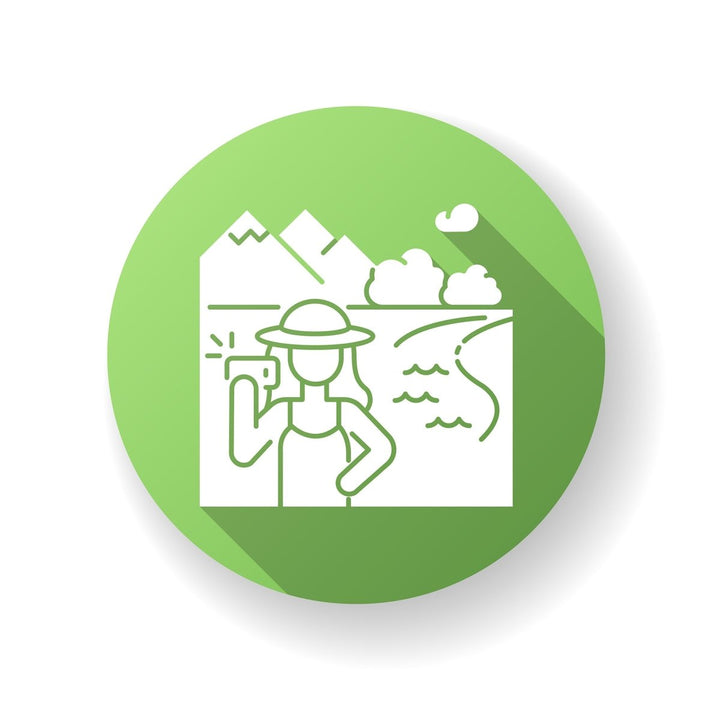 Tourism flat design long shadow glyph icons set