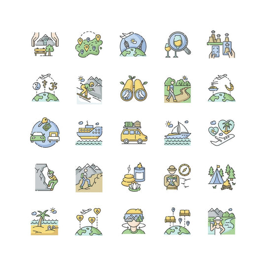 Tourism RGB color icons set