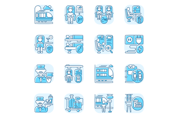 Train services blue RGB color icons set
