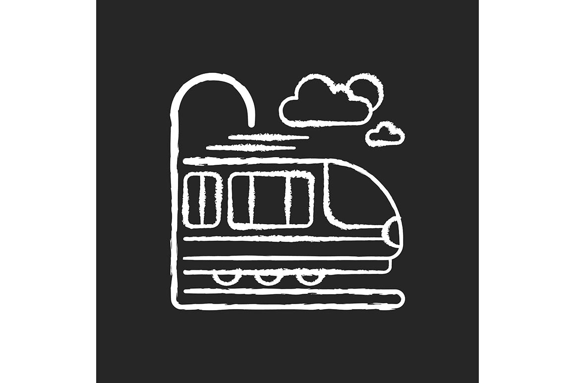 Train services chalk white icons set on black background