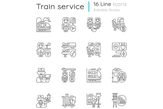 Train services linear icons set