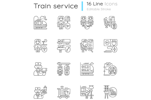 Train services linear icons set