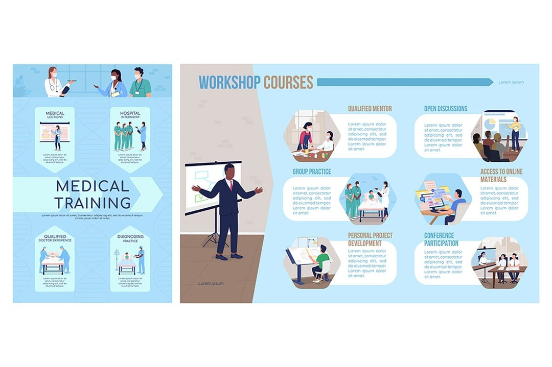 Training courses flat color vector infographic templates