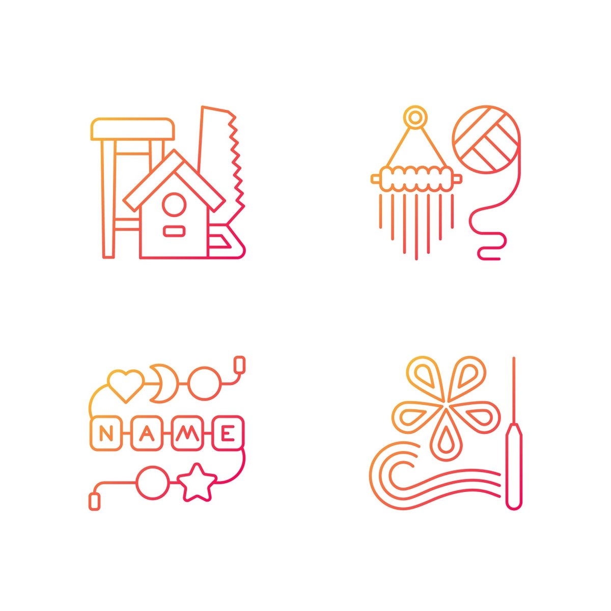 Trending hobbies gradient linear vector icons set