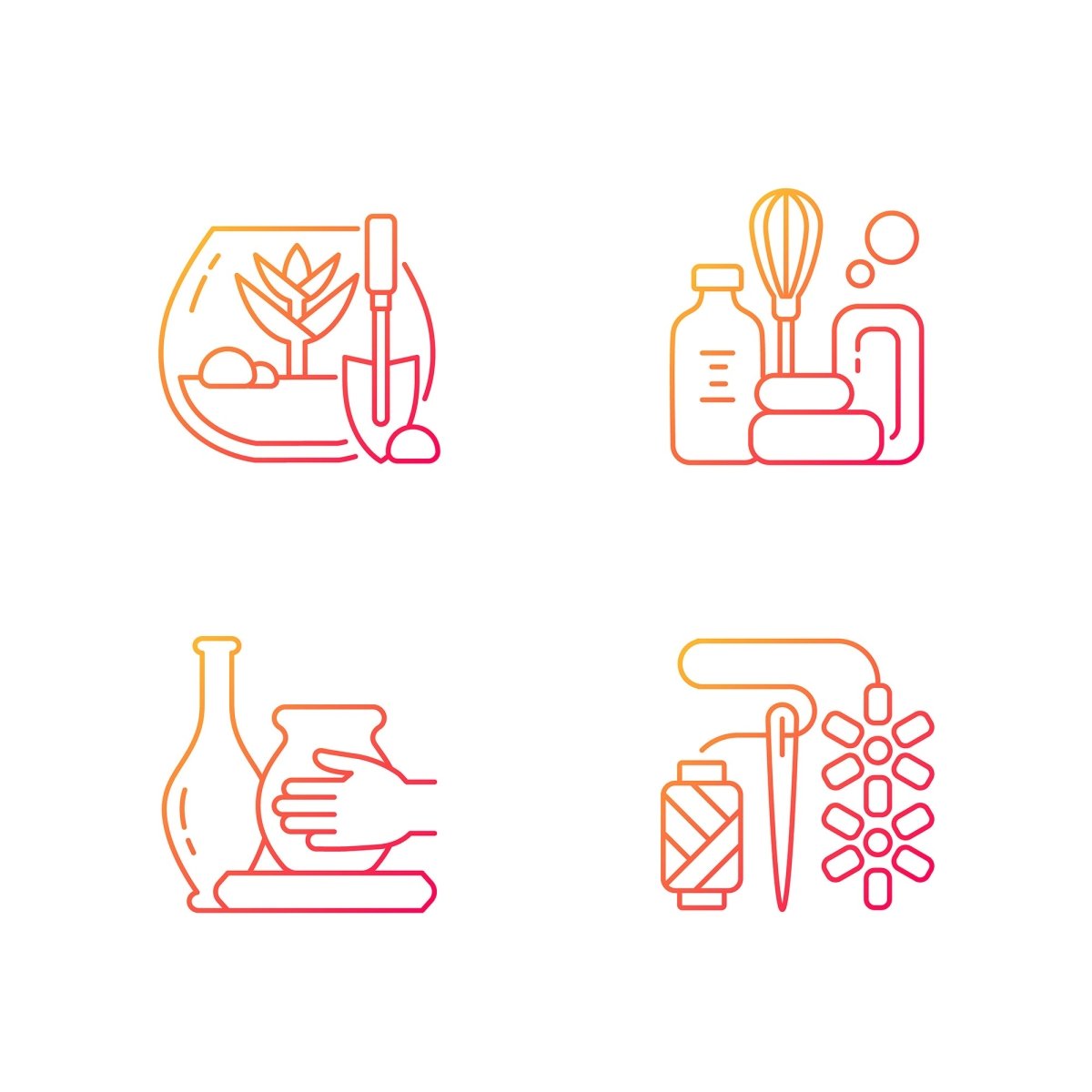 Trending hobbies gradient linear vector icons set