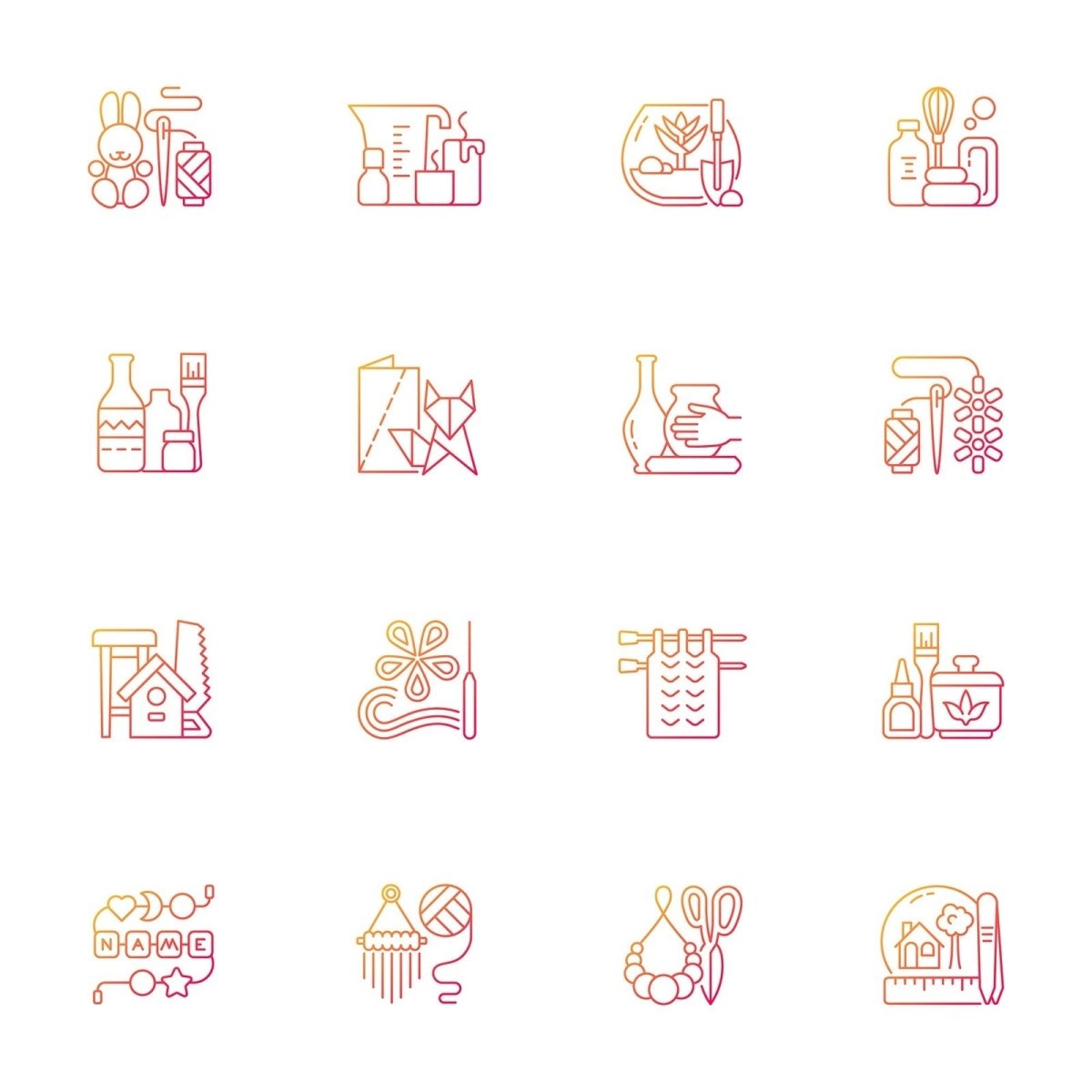 Trending hobbies gradient linear vector icons set