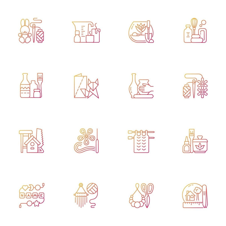 Trending hobbies gradient linear vector icons set