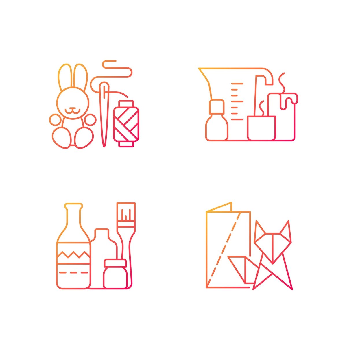Trending hobbies gradient linear vector icons set
