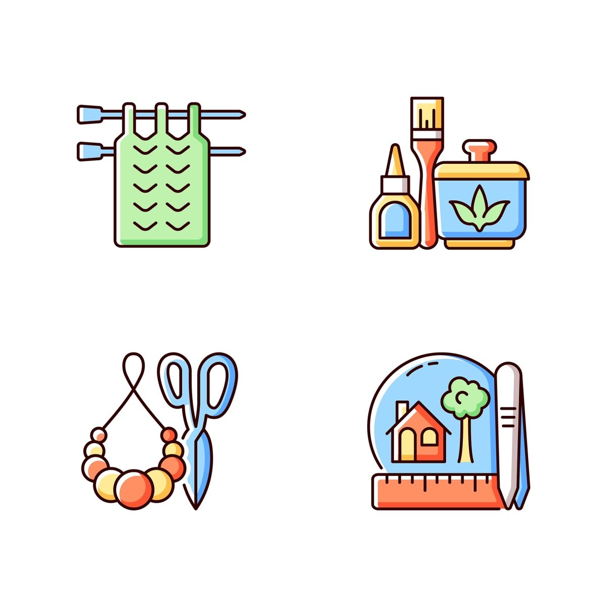 Trending hobbies RGB color icons set