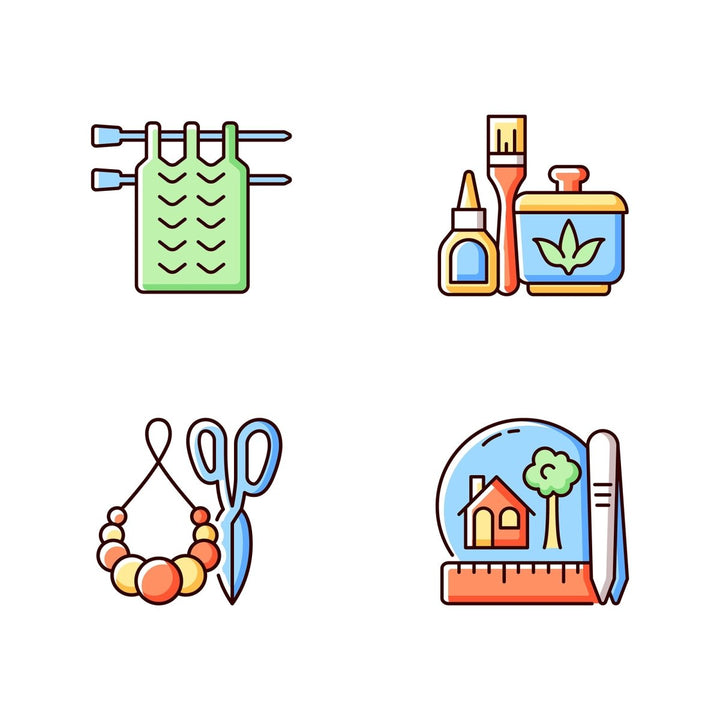 Trending hobbies RGB color icons set