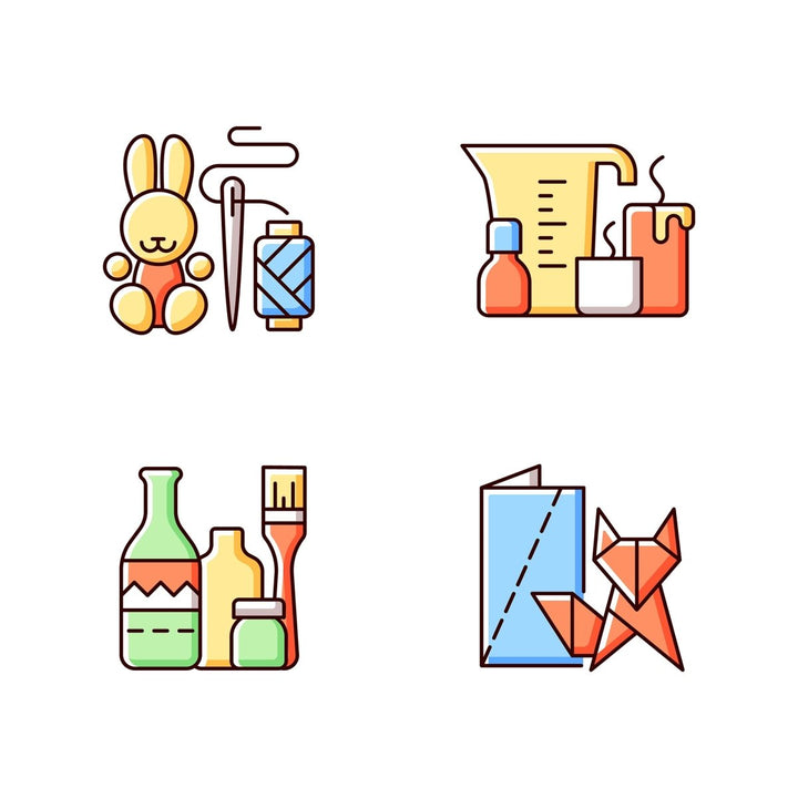 Trending hobbies RGB color icons set