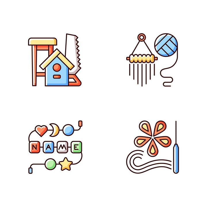 Trending hobbies RGB color icons set