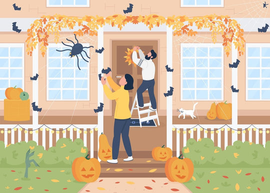 Trick or treat on Halloween flat color vector illustration set