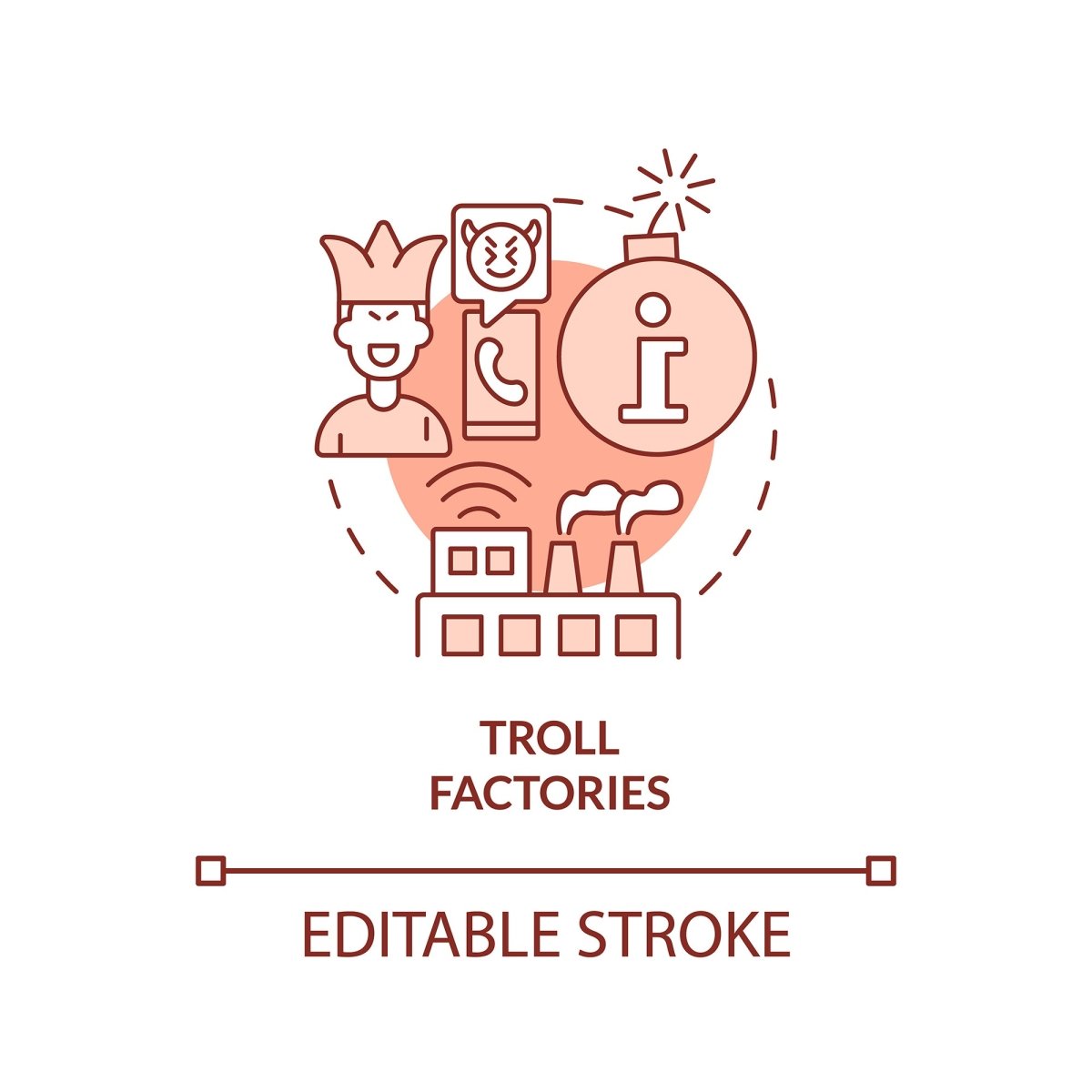 Troll factories red concept icon