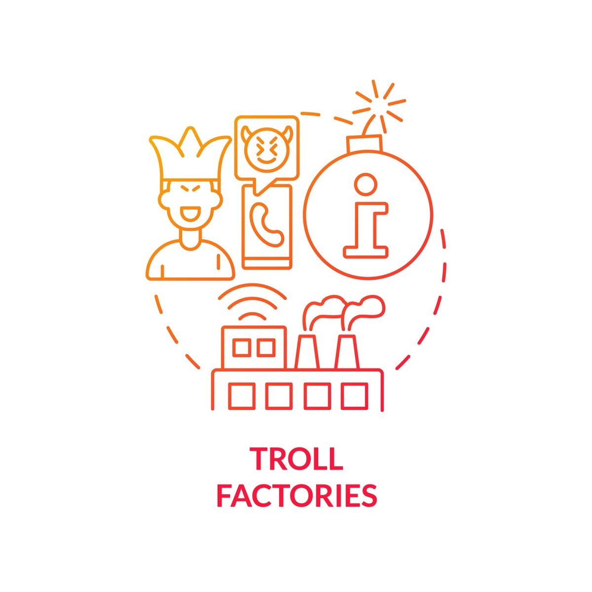 Troll factories red gradient concept icon