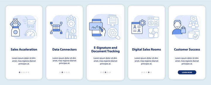 Types of sales relationships light blue onboarding mobile app screen