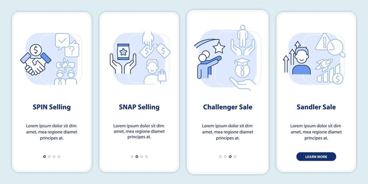 Types of sales relationships light blue onboarding mobile app screen