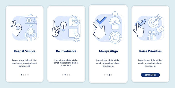 Types of sales relationships light blue onboarding mobile app screen