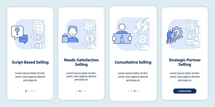 Types of sales relationships light blue onboarding mobile app screen