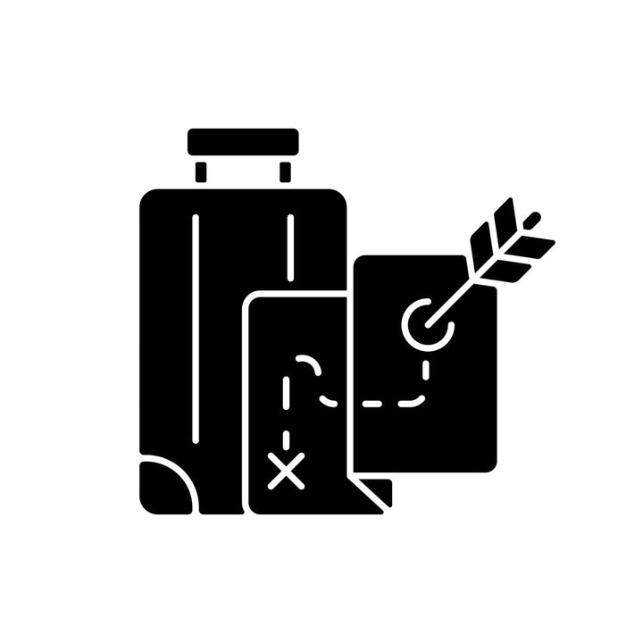 Types of travel black glyph icons set on white space