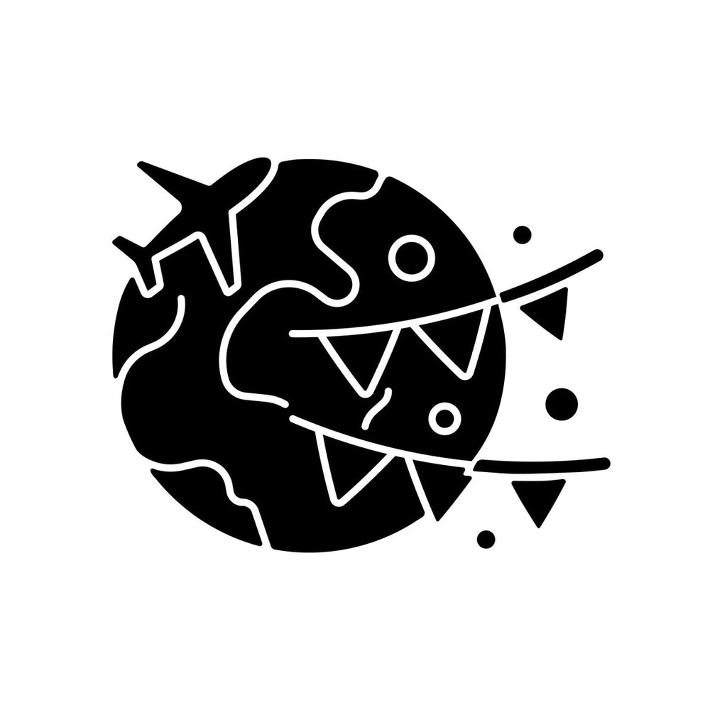 Types of travel black glyph icons set on white space