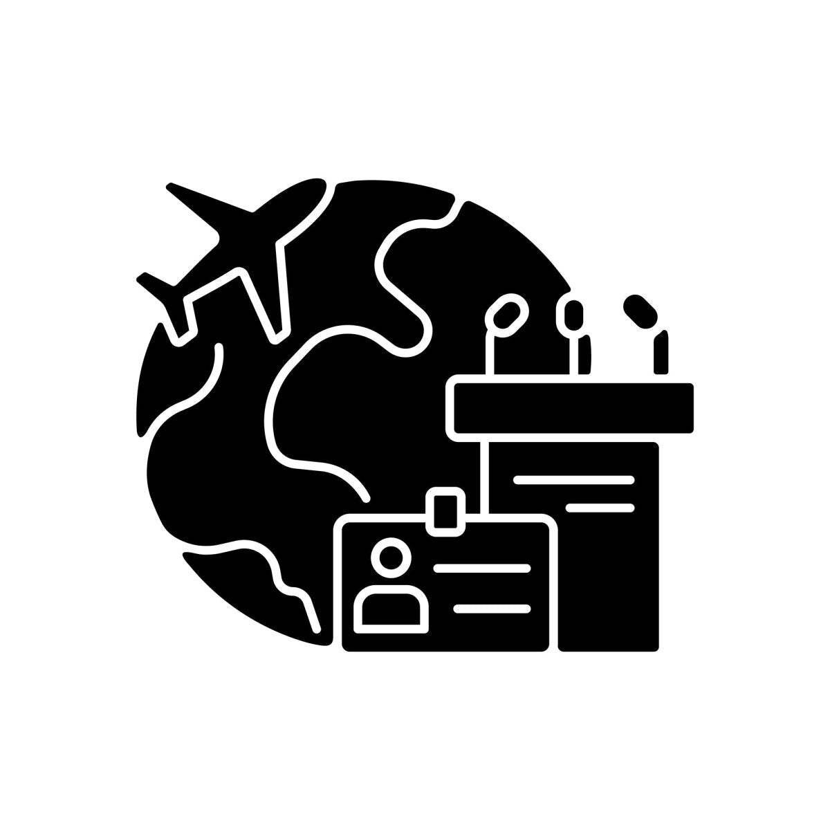 Types of travel black glyph icons set on white space