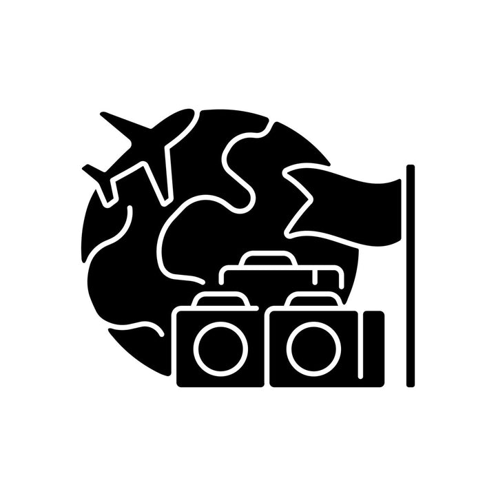Types of travel black glyph icons set on white space