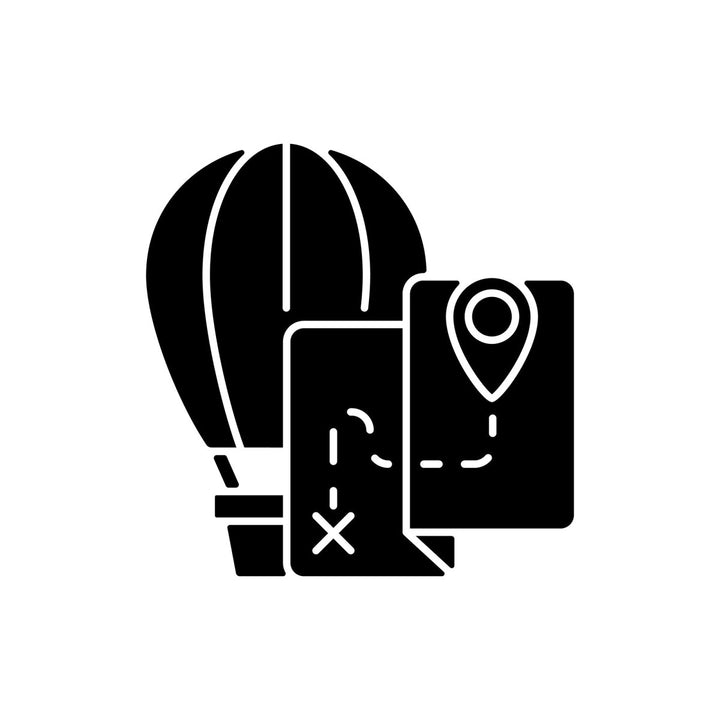 Types of travel black glyph icons set on white space