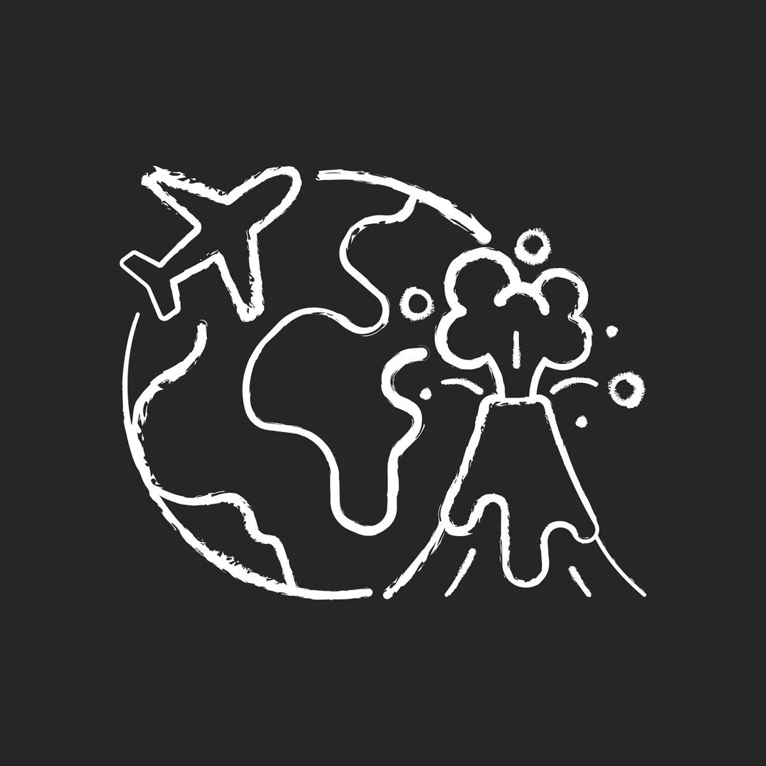 Types of travel chalk white icons set on dark background