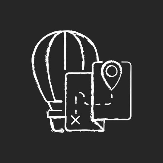 Types of travel chalk white icons set on dark background