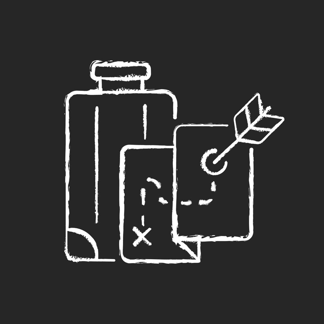 Types of travel chalk white icons set on dark background