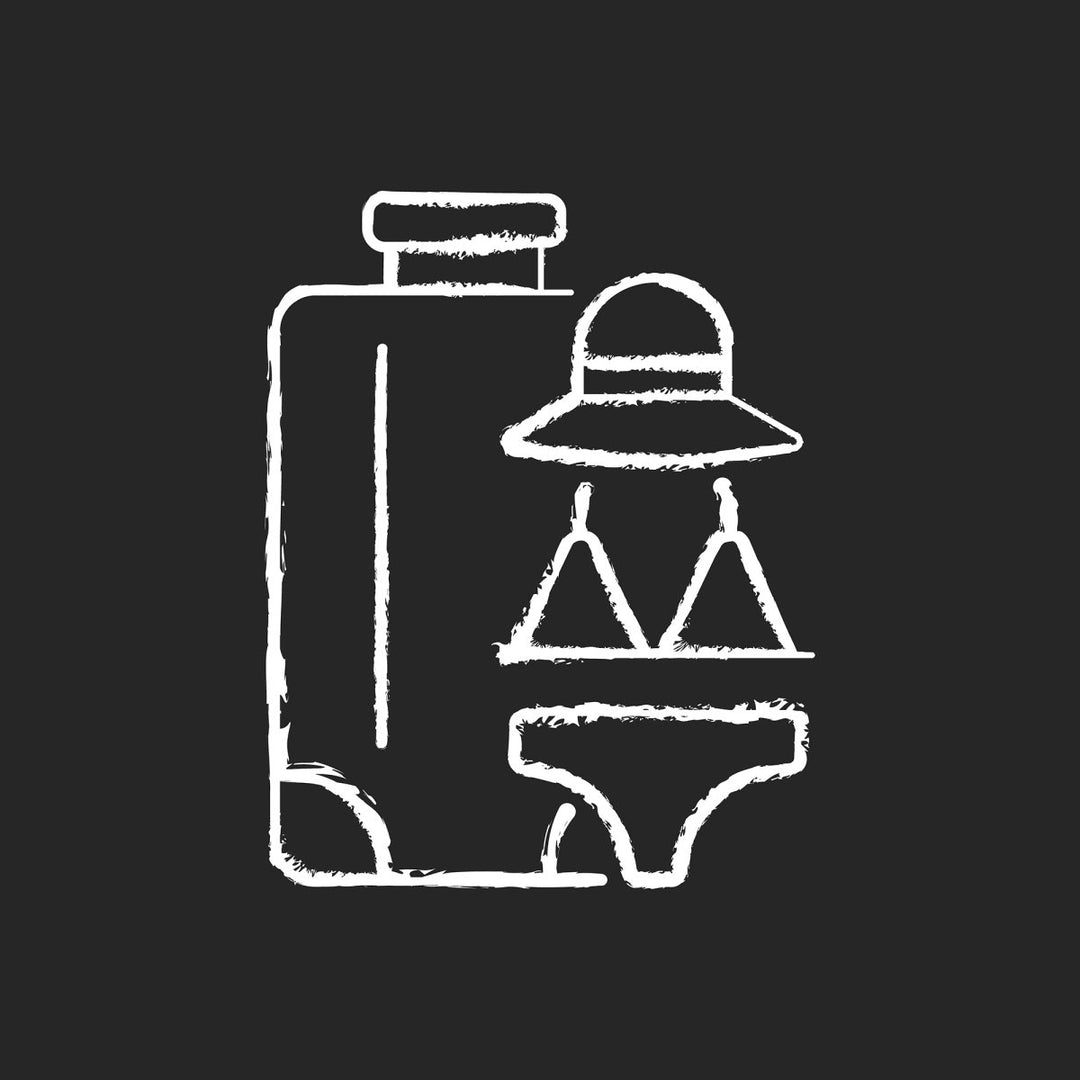 Types of travel chalk white icons set on dark background