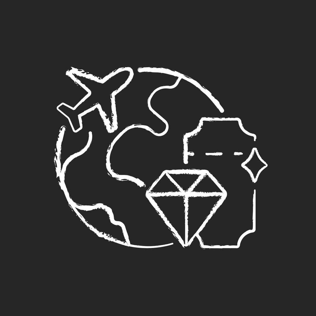 Types of travel chalk white icons set on dark background