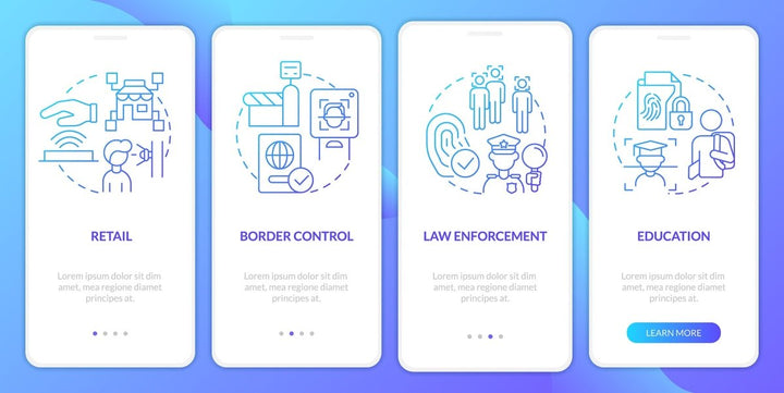 Usage of biometric technology mobile app screen set
