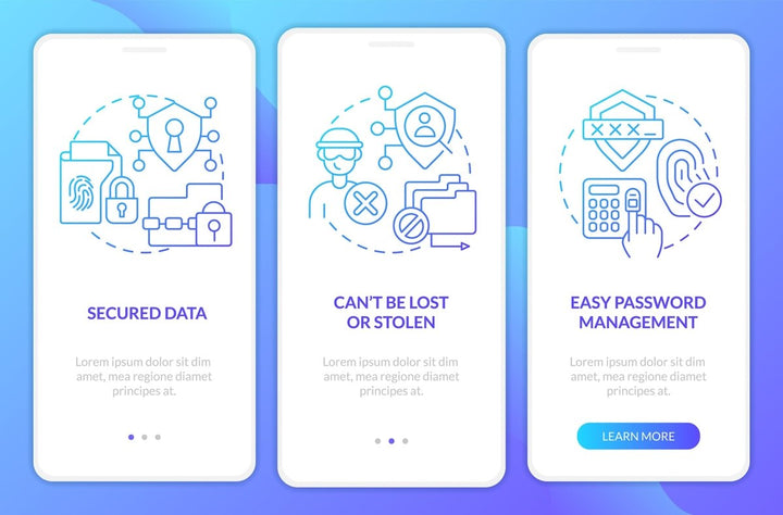 Usage of biometric technology mobile app screen set