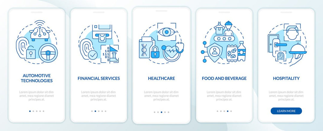 Usage of biometric technology mobile app screen set