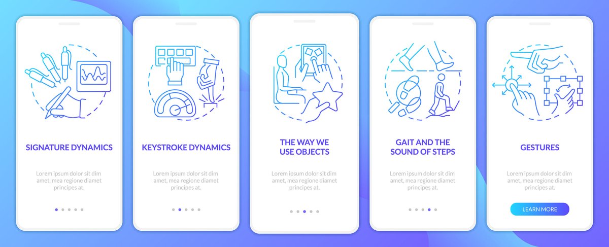 Usage of biometric technology mobile app screen set