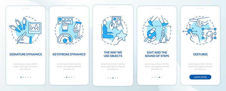 Usage of biometric technology mobile app screen set