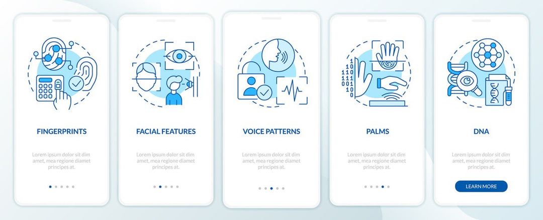 Usage of biometric technology mobile app screen set