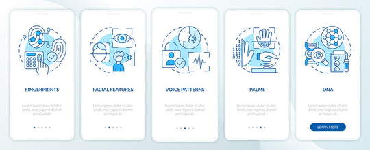 Usage of biometric technology mobile app screen set
